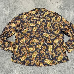 Lands End Shirt Womens 18 Blue No Iron Supima Long Sleeve Paisley Button Up